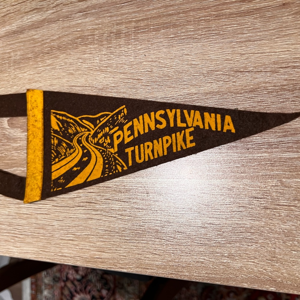 Pennsylvania Turnpike felt pennant from family road trip in the 1960’s